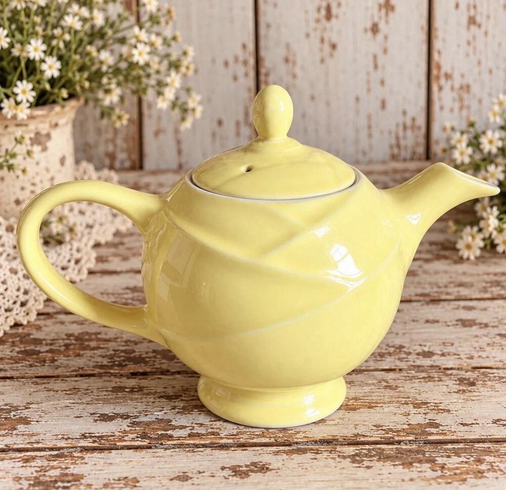 Vintage 1930's Hall 6 Cup Yellow Art Deco French Tea Pot #0219